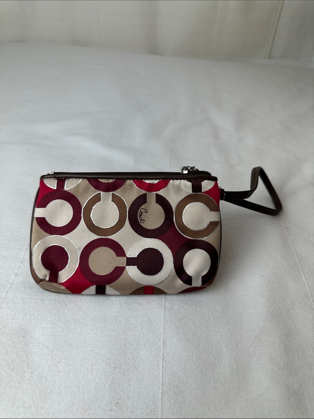 Coach Red, Brown & Cream Circle Pattern Wristlet